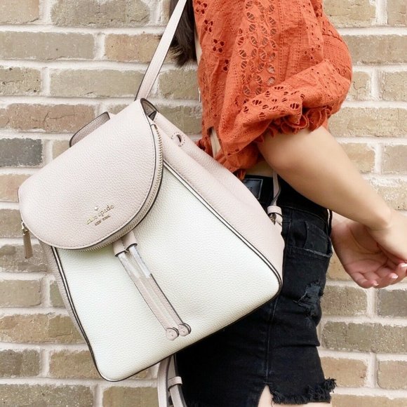kate spade Handbags - Kate Spade Flap Leather Backpack Warm Beige